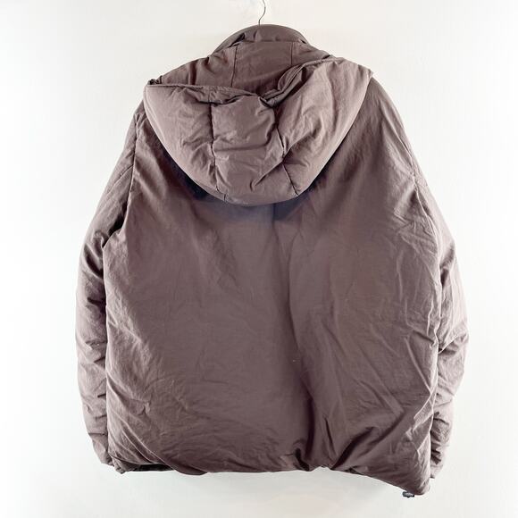 ZARA Zip Up Puffer Jacket Coat Parka Hooded Brown Large - Picture 5 of 12